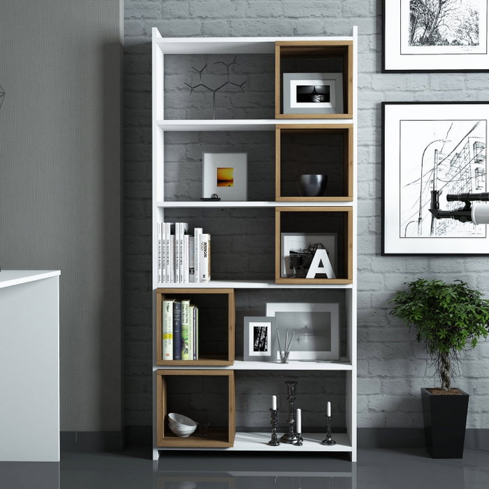 Hanah Home Estantería Moderna Blanco y Nogal Hanah Home Estantería Moderna Blanco y Nogal